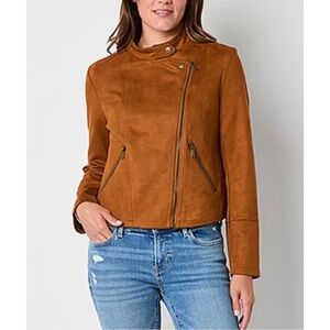 Frye Women's Tan Faux Suede Moto Biker Jacket